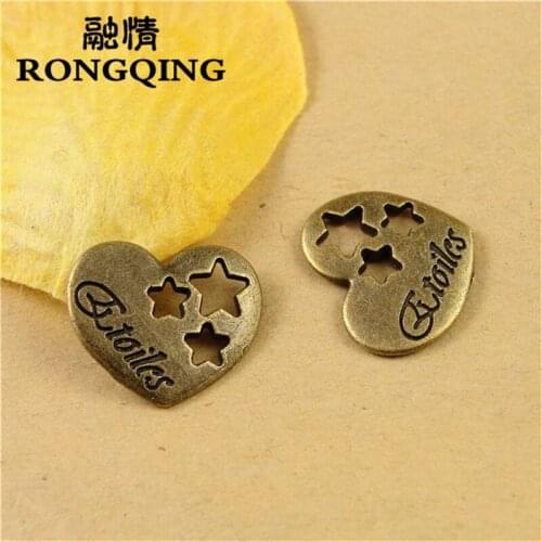 RONGQING 50pcs/lot 19*16MM Love card Charms France Letter Square Bronze Letter Charms Pendant Accessories DIY