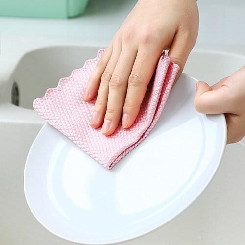 Fish Scale Rag For Glass Mirror Without Watermark Housework Cleaning Cloth Non-linting Absorbent Towel To Oil Cloth Kitchen