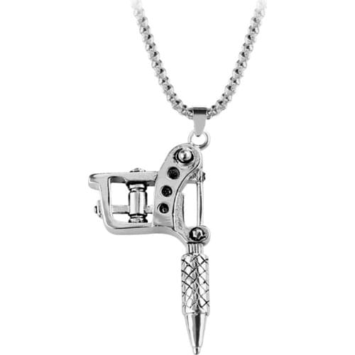 Silver Color Mini Cute Tattoo Machine Necklace Punk Style Pendant Necklace For Women & Men Hip Hop & Rock Jewelry Gifts Fashion