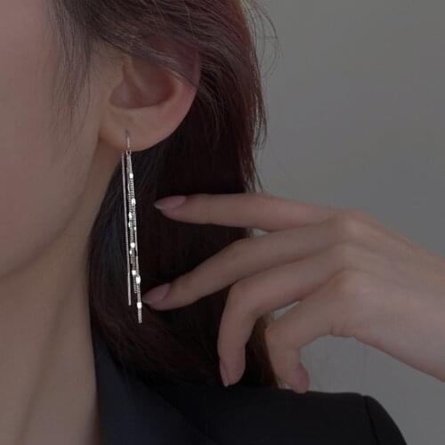 925 Sterling Silver Tassel Chain Piercing Drop Earring For Women Party Elegant Fashion Jewelry eh1328