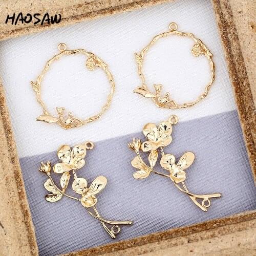 HAOSAW Choose 4Pcs/Lot Cooper Charm/Girl Loop/Flower/Blank Set/Hand Made/Jewelry Accessory/DIY Jewelry Making/Earring Findings