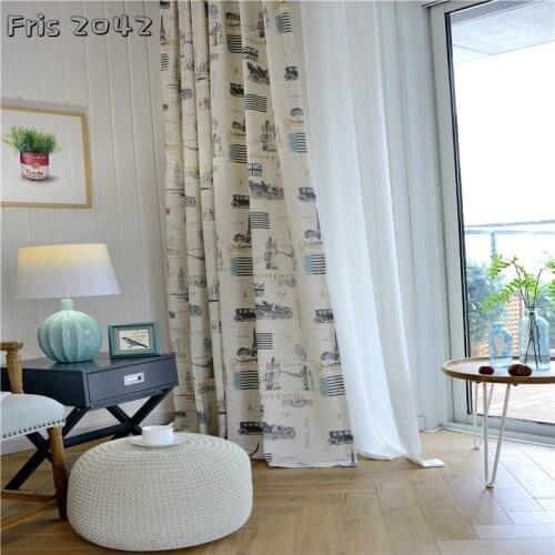 Polyester-cotton Retro Printed Curtains Modern Simple European-style Finished Shading Curtains for Living Dining Room Bedroom
