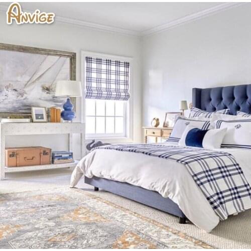 Modern Plaid Printed Full Blackout/Light Filter Roman Shades ,Easy Install Washable Curtains ,Customized Window Curtain Drape