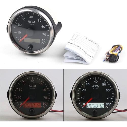 0-8000RPM Tachometer 85MM Tacho Meter Amber/White Light 12V/24V RPM Gauge With LCD For Gasoline Petrol Car Truck Boat