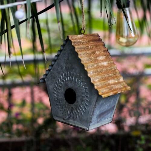 Small yard decoration vintage handmade metal zinc bird house design