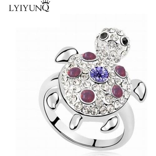 Vintage Party Animal Crystal Ring For Girls Fine Jewelry Fashion Cute Blue Tortoise Rings For Women