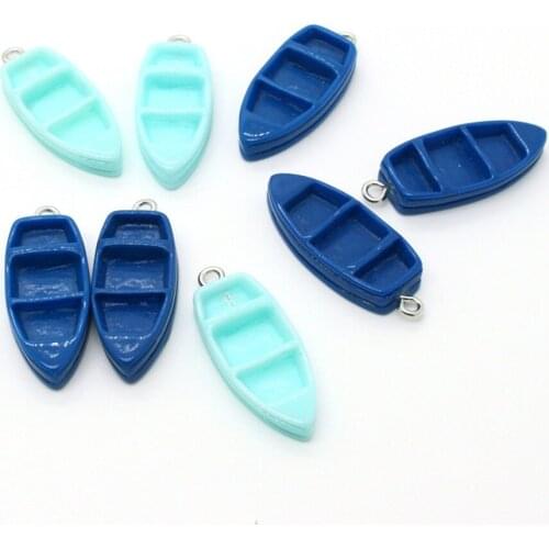 Yamily 10pcs/26mm*5mm Cute Resin Simulation Blue Little Boats Pendant For Bracelet Keychain Earring Beautiful Jewelry Accessory
