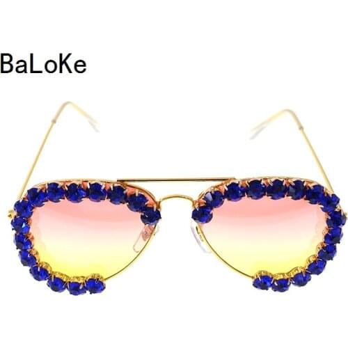 Baroque Vintage Retro Fashion Blue Crystal Rhinestones Sunglasses Women Brand Designer Metal Style Vintage Outdoor Deciration