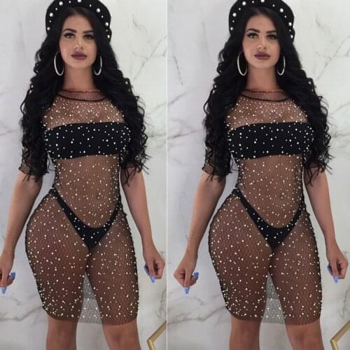 Women Perspective Summer Swimsuit Swimwear Beach Dress Cover Up Evening Bandage Party Cocktail Sexy Dress 2021