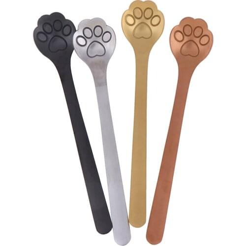 1PCS Tea Coffee Dessert Spoons Cute Kitchen Tools Stainless Steel Creative Cat Paw Claw Hollow Spoon Stirring Spoon