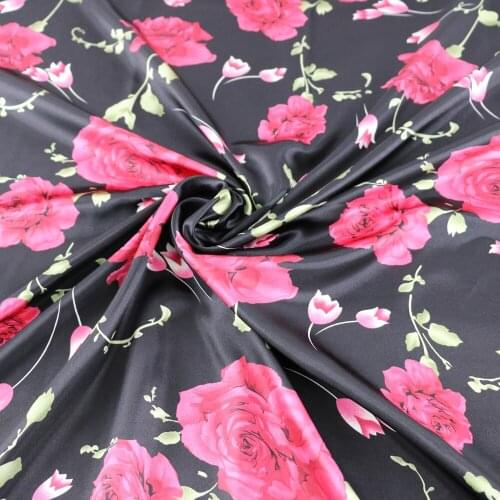 100cm*148cm Rose Floral polyester Print Satin Cloth Fabric Imitate Silk Material Bag dress Lining Scarf hair band cloth