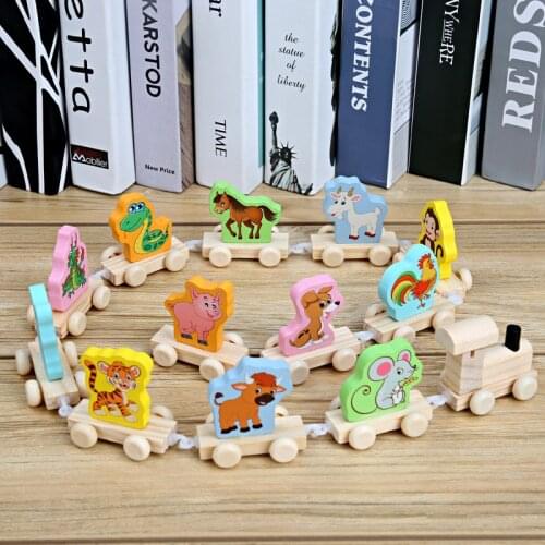 2020 New Educational Toys 12 Zodiac Series Wooden Train Toys Montessori Kindergarten Teaching Aid Train Animal Model Toys