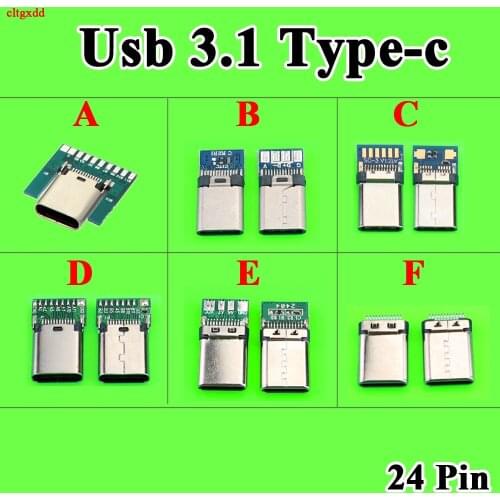 2X USB 3.1 Type C Connector 24 Pins Male Female Socket receptacle adapter to solder wire & cable 14 24P PCB Board support Module