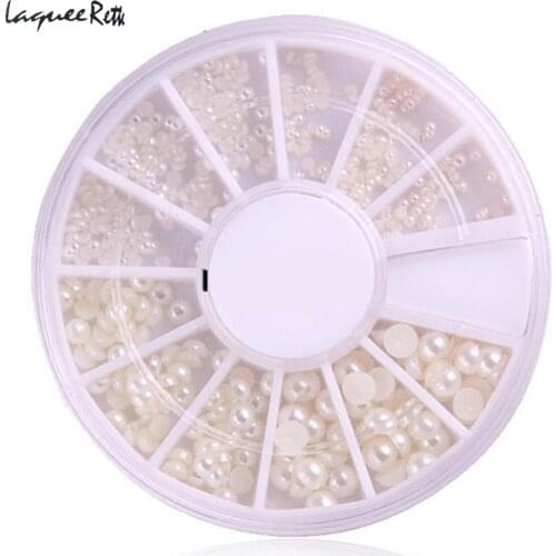 3D White Rhinestones Nail Art Tips Pearl Acrylic Nail Kit Gem Glitter Manicure DIY Decoration Wheel Holographic