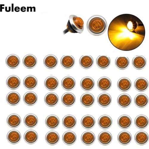 Fuleem 50PCS 3led Amber 3/4 Inch Mini Led Side Marker Bullet Chrome Stainless Lamps Light 12V Waterproof