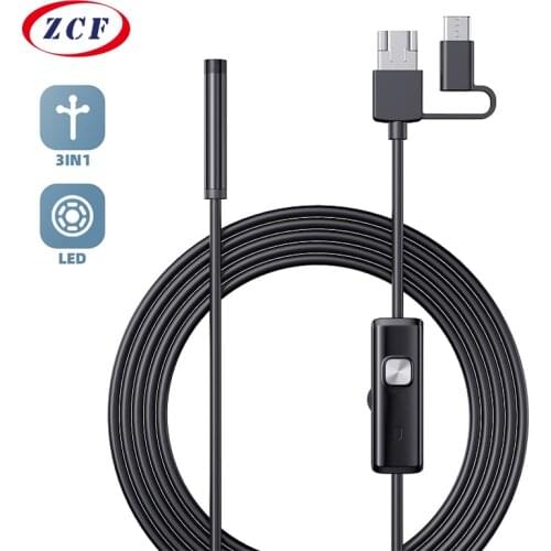AN100 Endoscope camera 5.5mm Lens 3IN1 Type-c Android USB Inspection Endoscope Camera 6 LED lights Soft/Rigid wire for Phones PC