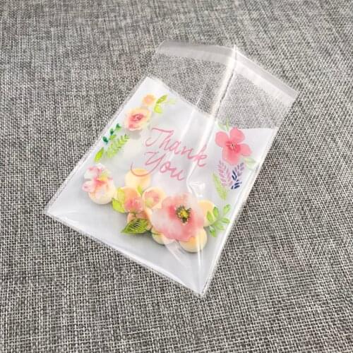 Thank you Flower Pattern Self Adhesive DIY Cookie Plastic bags Wedding Candy and Snack Food Packaging Bags 300pcs 10x10+3cm