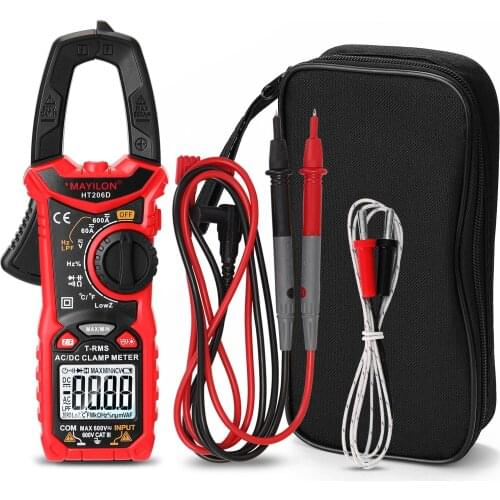 MAYILON Digital Clamp Meter HT206D AC DC Multimeter Pinza Amperimetrica True RMS High Precision Capacitance NCV Ohm Hz Tester