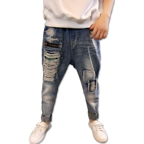 Childrens Clothing 2021 Autumn Boys Hole Jeans Boy Pencil Pants Spring Kids Casual Outdoor Leggings Baby Kids Denim Trousers