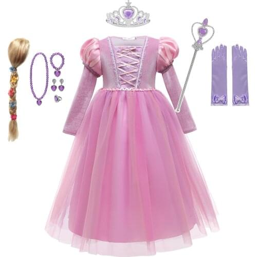 Girls Rapunzel Dress Kids Tangled Fancy Princess Costume Halloween Disguise Child Sleeping Beauty Cosplay Sofia Tulle Ball Gown