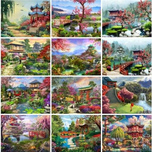 EverShine DIY 5D Diamond Mosaic Garden Diamond Painting Bridge Cross Stitch Rhinestones Art House Bead Picture Kits Home Decor