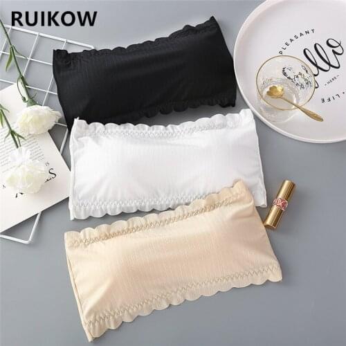 Hot Sale Girls Strapless Young Girls Bras Gathered Lace Trim Tube Tops with Breathable Ice Silk Female Wrapped Chest Free Size