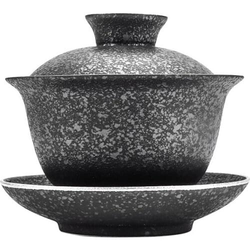 Ceramic Silver Covered Bowl 999 Pure Silver Covered Bowl Rough Pottery Kung Fu Tea Set Hand Gilded Silver Sancai Tea Bowl Tea Cu