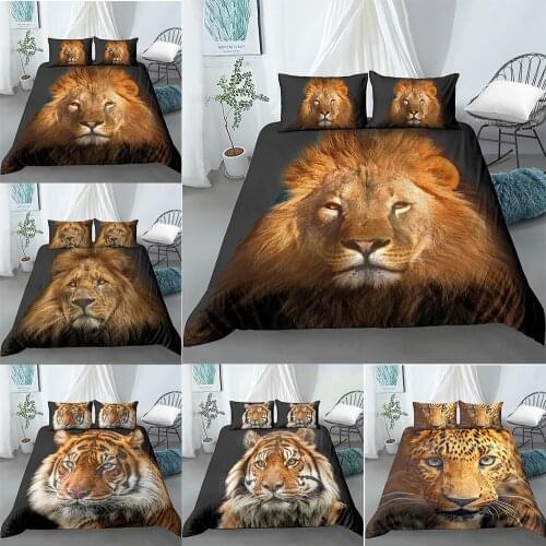 3D Bedding Set 2/3 Piece Queen Size Tiger Lion Head Print Duvet Cover with 1/2 Pillow Covers 3D Duvet Cover Comforter Cover