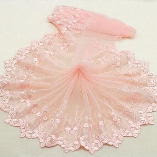 2Yards/Lot 22CM Wide Pink Embroidered Tulle Lace Trim Mesh lace Fabric Beautiful