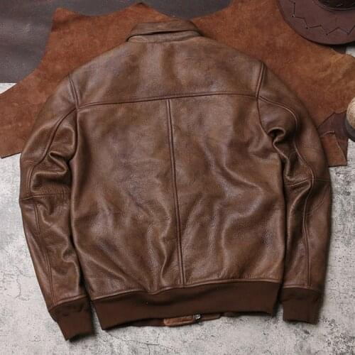 2020 Dark Brown UASF Pilot Jacket Large Size XXXXL Genuine Cowhide Autumn Slim Fit Military Aviator Leather Coat