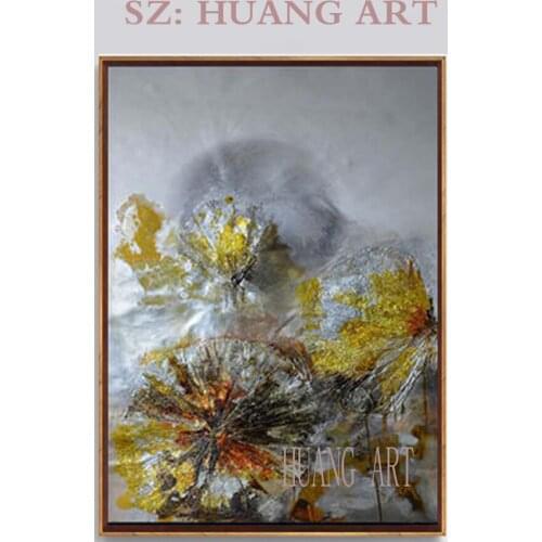 Hot sale Supplier Wholesale High Quality Handmade Abstract gold flowers thick Oil Painting On Canvas For Living Room home decor