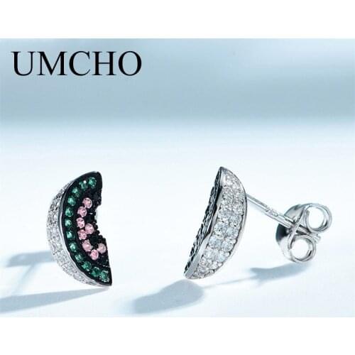 UMCHO Cute Colorful Watermelon Stud Earrings 925 Sterling Silver Earrings For Women Romantic Gift Fine Earrings
