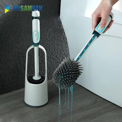 MUSAMBAN Silicone Toilet Brush With Cleaning Fluid Tube Floor Cleaning Tools Brush Head Home Household Bathroom Accessories Set