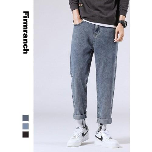 Firmranch 2020 Spring/Autumn Men Loose Japanese Casual Jeans Young Men Hiphop Slim Straight Pants Retro Blue Boys Jeans trousers