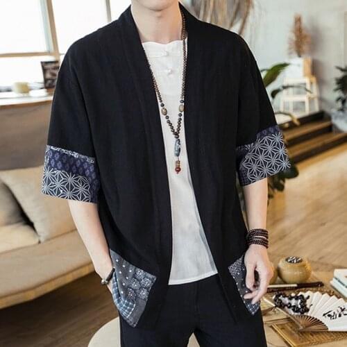 Male Jacket Japanese Streetwear Vintage Mens Clothing Chinese Linen Jacket For Men Clothes 2019 Mens Kimono Jacket ZZ2005