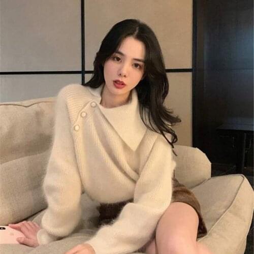 Soft Mohair Pullover Sweate Women High Quality Autumn Winter Korean Style Loose Casual Aesthetic Knitted Top Solid Clothing