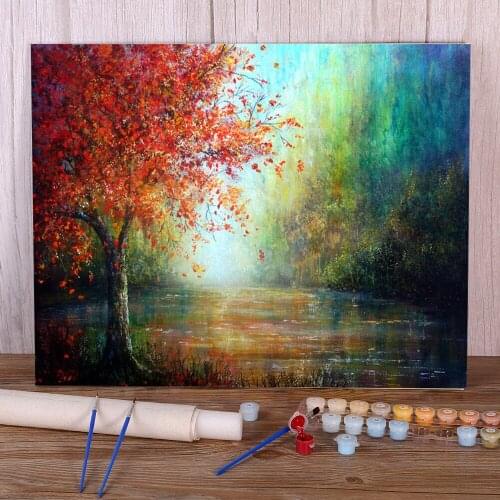 Natural Scenery The Autumn Tree Paint By Numbers Complete Kit Oil Paints 50*70 Canvas Painting Handmade Crafts For Wholesale