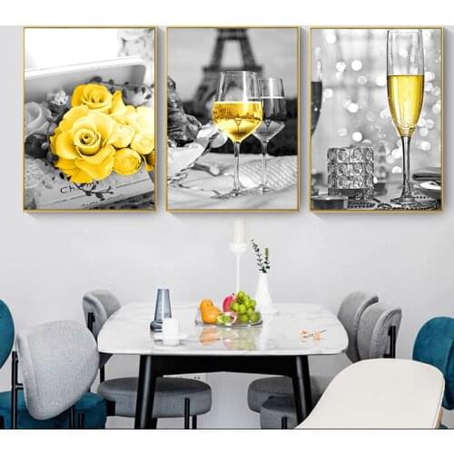 Wall Art Posters And Prints Champagne Roses Canvas Painting Nordic Pictures For Living Room Restaurant and Hotel Corridor Decor