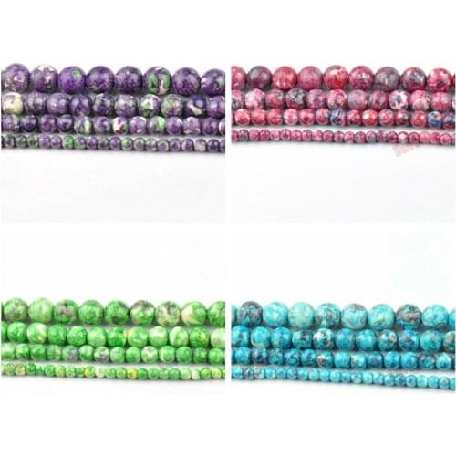 Natural Magenta Purple Lake Blue Green Colorful Stone Round Loose Beads 16" Strand 4 6 8 10 12 MM Pick Size For Jewelry diy