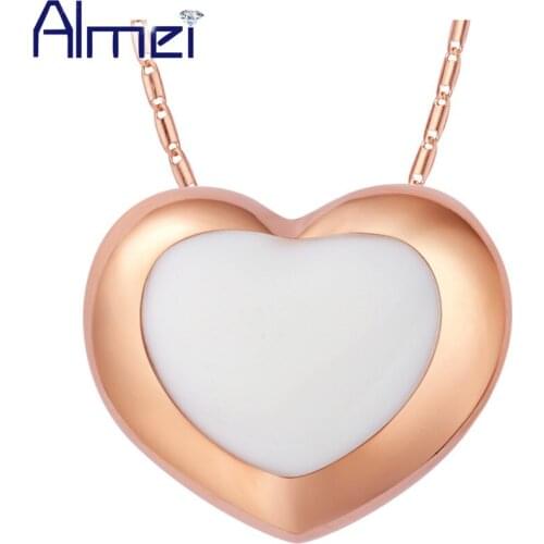 New Almei 15%Off Heart Necklace Fashion Rose Gold Color Pink White Enamel 2017 Mujer Silver Cute Women Pendant Jewelry N1114