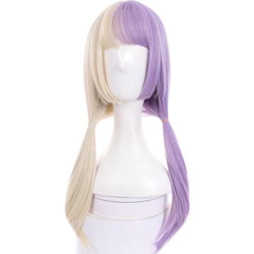 Long synthetic straight buckle wig with bang light purple Beige Two-tone wig high temperature fiber for women cosplay party