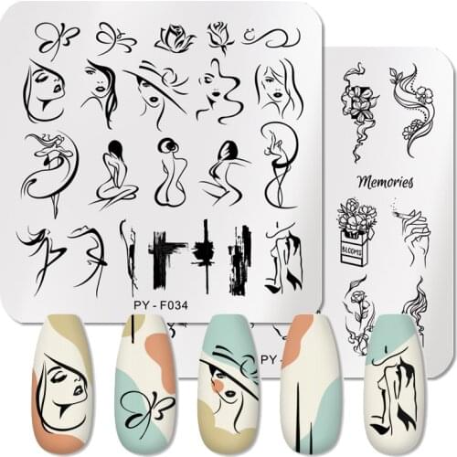 PICT YOU Abstract Face Design Stamp Plates Line Picture Leaf Geometry Pattern Stamp Template Nail Art Plate Stencils Tools