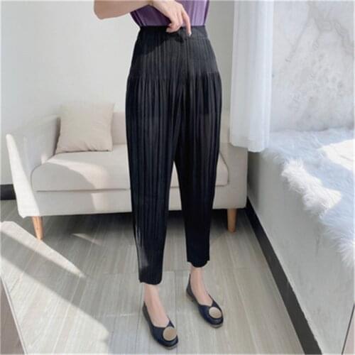 Miyake pleated pants 2021 spring and summer new pleated exploding wide-leg pants womens plus size nine-point pants all-match