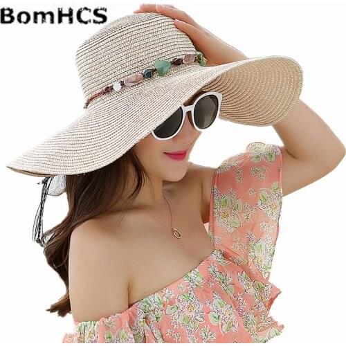 BomHCS Koren Style Wide Brim Solid Color Beach Straw Hat Fashion Summer Sun Caps 17F-315MZ6