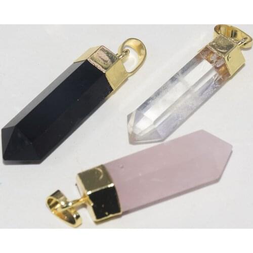Natural Crystal Stone pendant hexagonal women 2020 Jewelry Charms Gold Cap long Pendulum aura Clear Rose Crystal Quartz Obsidian