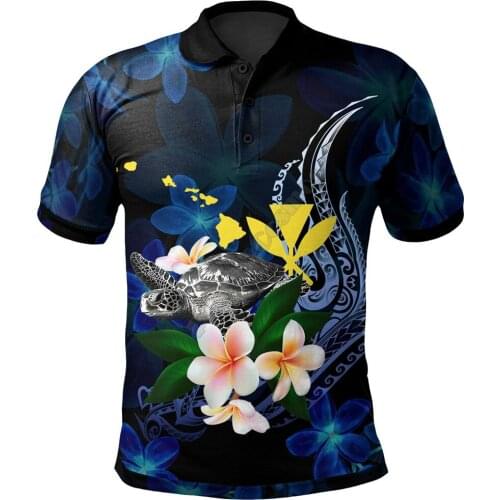 Polynesian Hawaii Polo Shirt Turtle With Plumeria Flowers 3D Printed Polo Shirt Men Women Short Sleeve Summer T-shirt 01