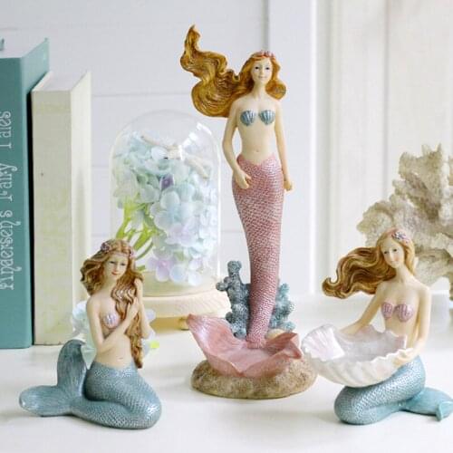 Retro Kawaii Mermaid Figurines Resin Arts and Crafts Animal Fish Fish tank Miniature Home Decoration fairy garden Wedding Gifts