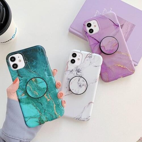 Luxury Marble Stand Phone Case for iPhone 11 11Pro XR XS Max 7 8 Plus SE Case Art Painting Soft IMD Silicone Phone Back Cover