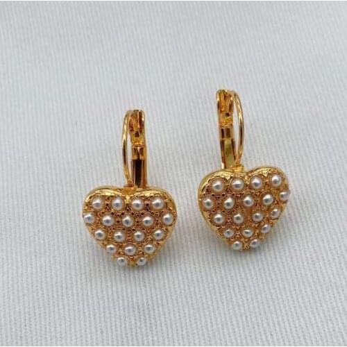 White pearl heart dangling hoop earrings for women 2021 luxury brand designer dupli jewelry elegant delicate vintage