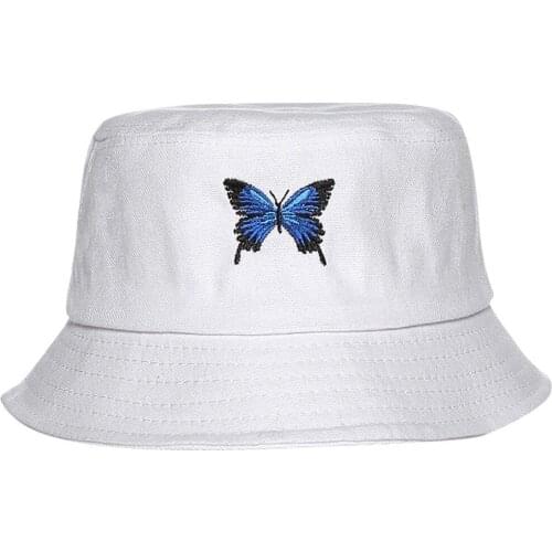 Panama With Butterfly Bucket Hat Women White Butterfly Embroidery Summer Fisherman Hat Bob Outdoor Sun Hats Cap SA695